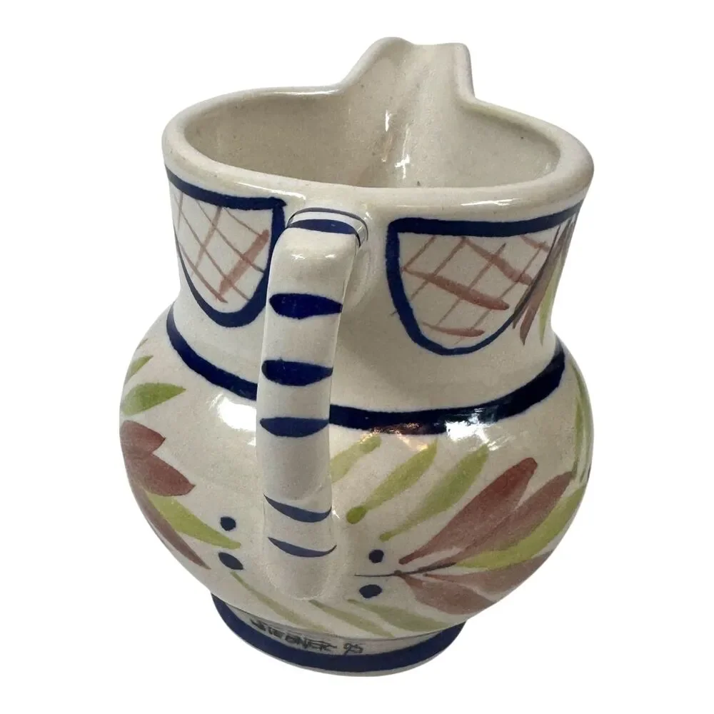 Stebner‎ Pottery 1995 Ceramic Creamer Pitcher Hand Painted Quimper Cottage VTG